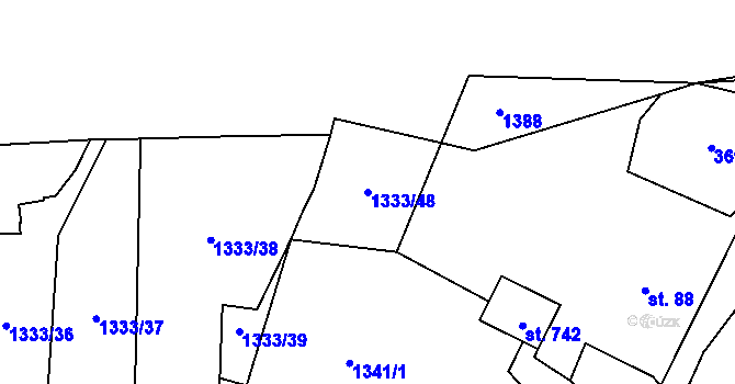 Parcela st. 1333/48 v KÚ Okříšky, Katastrální mapa