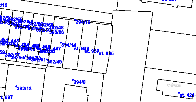 Parcela st. 935 v KÚ Okříšky, Katastrální mapa
