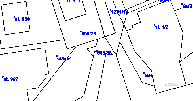 Parcela st. 605/66 v KÚ Okříšky, Katastrální mapa