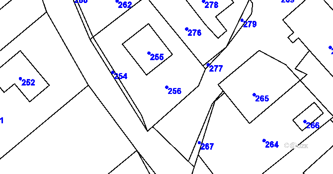 Parcela st. 256 v KÚ Olbramice, Katastrální mapa