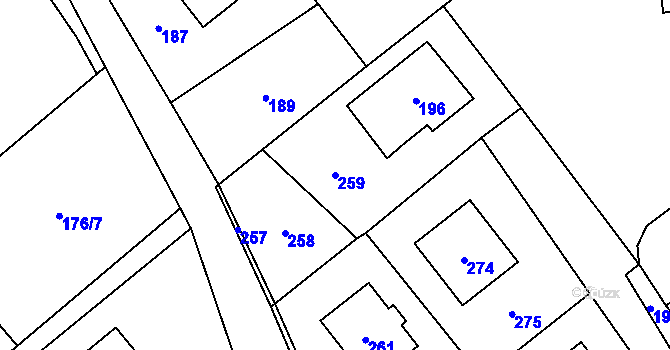 Parcela st. 259 v KÚ Olbramice, Katastrální mapa