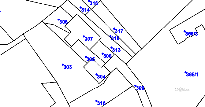 Parcela st. 308 v KÚ Olbramice, Katastrální mapa