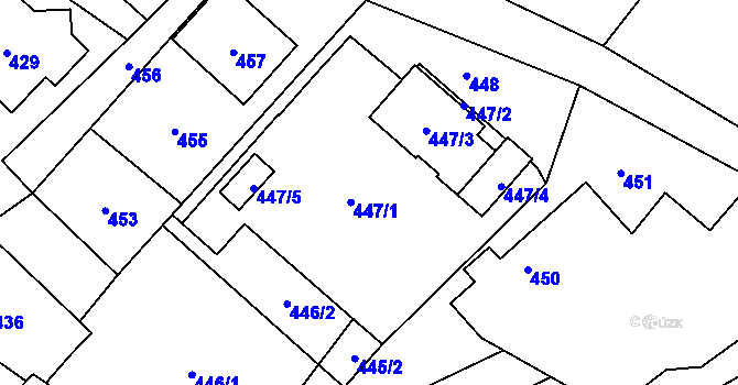 Parcela st. 447 v KÚ Olbramice, Katastrální mapa