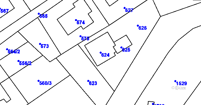 Parcela st. 624 v KÚ Olbramice, Katastrální mapa