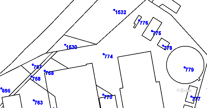 Parcela st. 774 v KÚ Olbramice, Katastrální mapa