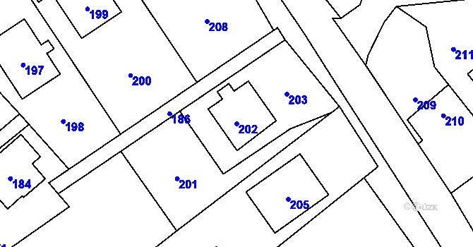 Parcela st. 202 v KÚ Olbramice, Katastrální mapa