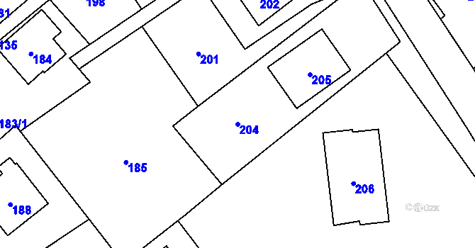 Parcela st. 204 v KÚ Olbramice, Katastrální mapa