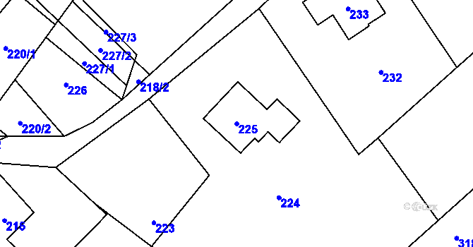 Parcela st. 225 v KÚ Olbramice, Katastrální mapa