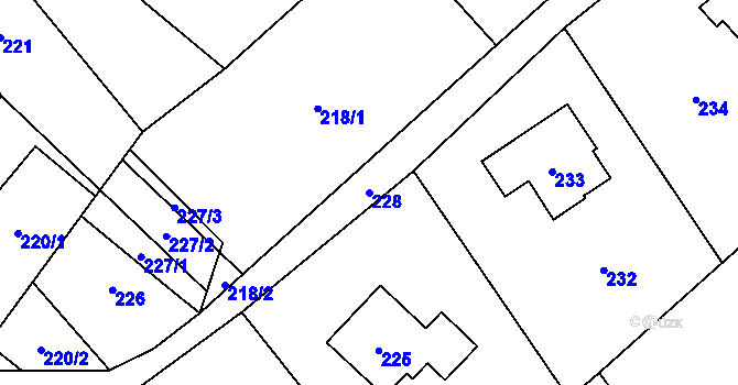Parcela st. 228 v KÚ Olbramice, Katastrální mapa