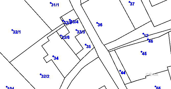 Parcela st. 35 v KÚ Olbramice, Katastrální mapa