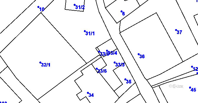 Parcela st. 33/5 v KÚ Olbramice, Katastrální mapa