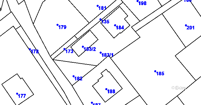 Parcela st. 183/1 v KÚ Olbramice, Katastrální mapa