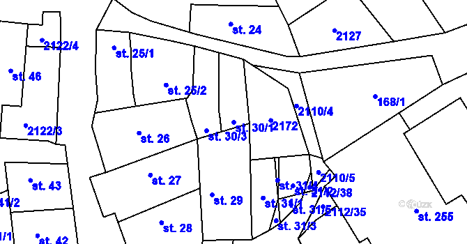 Parcela st. 30/1 v KÚ Olbramkostel, Katastrální mapa