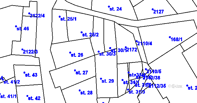 Parcela st. 30/3 v KÚ Olbramkostel, Katastrální mapa