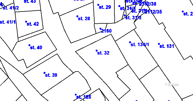 Parcela st. 32 v KÚ Olbramkostel, Katastrální mapa