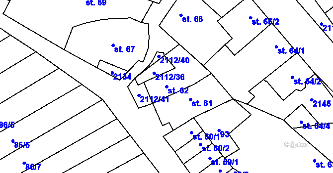 Parcela st. 62 v KÚ Olbramkostel, Katastrální mapa