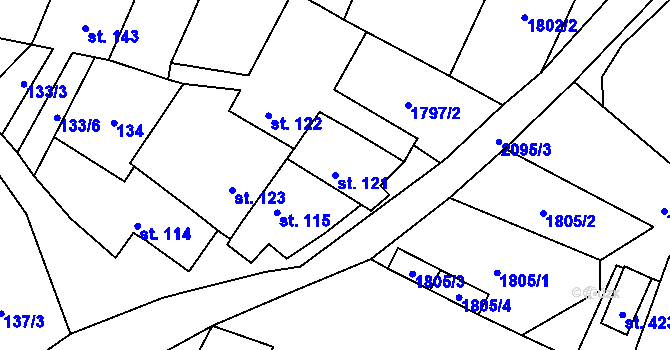 Parcela st. 121 v KÚ Olbramkostel, Katastrální mapa
