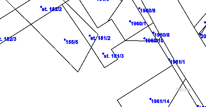 Parcela st. 181/3 v KÚ Olbramkostel, Katastrální mapa