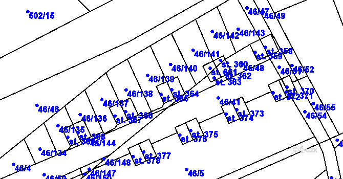 Parcela st. 364 v KÚ Olbramkostel, Katastrální mapa