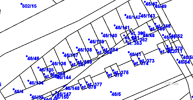 Parcela st. 365 v KÚ Olbramkostel, Katastrální mapa