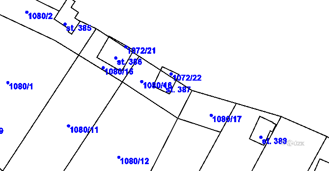 Parcela st. 387 v KÚ Olbramkostel, Katastrální mapa