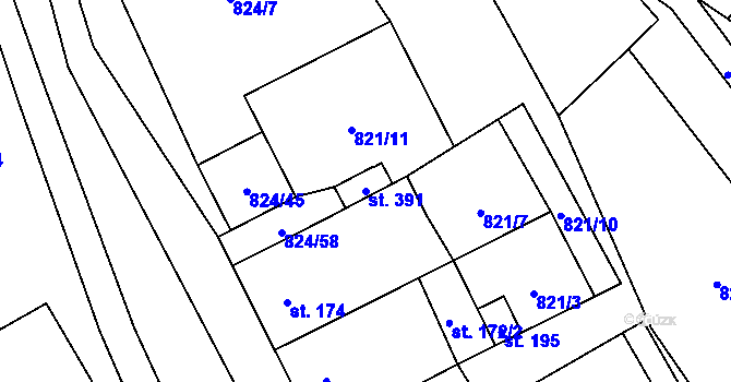 Parcela st. 391 v KÚ Olbramkostel, Katastrální mapa