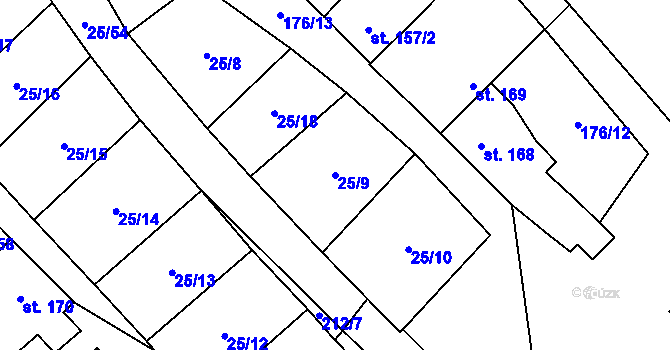 Parcela st. 25/9 v KÚ Olbramkostel, Katastrální mapa