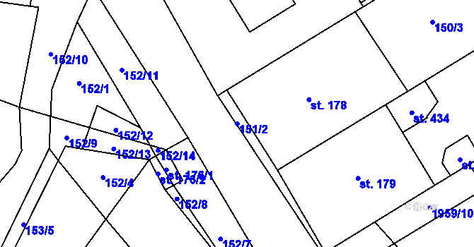 Parcela st. 151/2 v KÚ Olbramkostel, Katastrální mapa