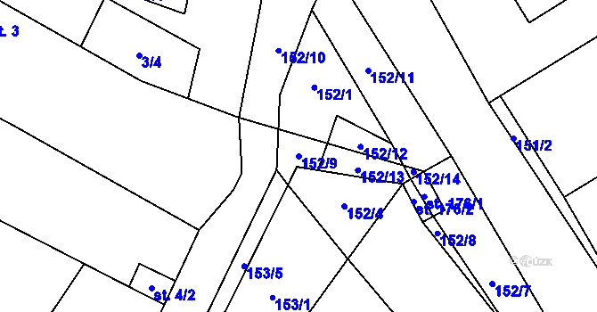 Parcela st. 152/9 v KÚ Olbramkostel, Katastrální mapa