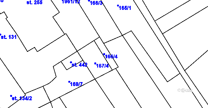 Parcela st. 166/4 v KÚ Olbramkostel, Katastrální mapa