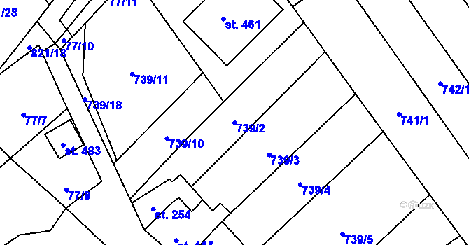 Parcela st. 739/2 v KÚ Olbramkostel, Katastrální mapa