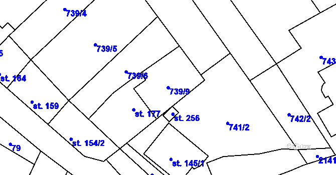Parcela st. 739/9 v KÚ Olbramkostel, Katastrální mapa