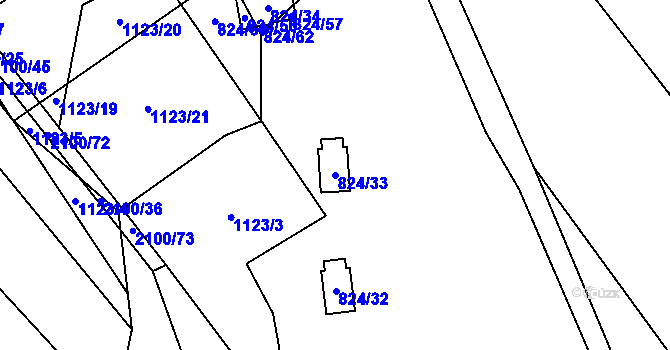 Parcela st. 824/33 v KÚ Olbramkostel, Katastrální mapa