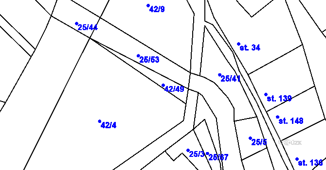 Parcela st. 42/49 v KÚ Olbramkostel, Katastrální mapa