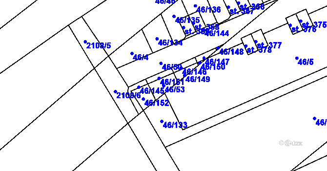 Parcela st. 46/53 v KÚ Olbramkostel, Katastrální mapa