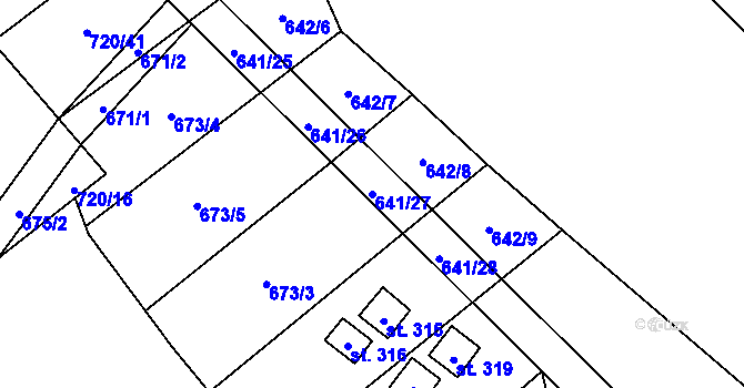 Parcela st. 641/27 v KÚ Olbramkostel, Katastrální mapa