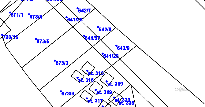 Parcela st. 641/28 v KÚ Olbramkostel, Katastrální mapa