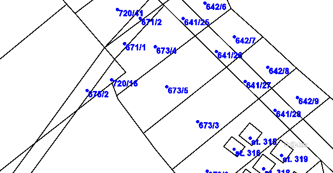 Parcela st. 673/5 v KÚ Olbramkostel, Katastrální mapa