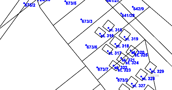 Parcela st. 673/6 v KÚ Olbramkostel, Katastrální mapa