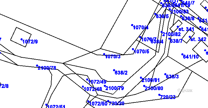 Parcela st. 1070/3 v KÚ Olbramkostel, Katastrální mapa
