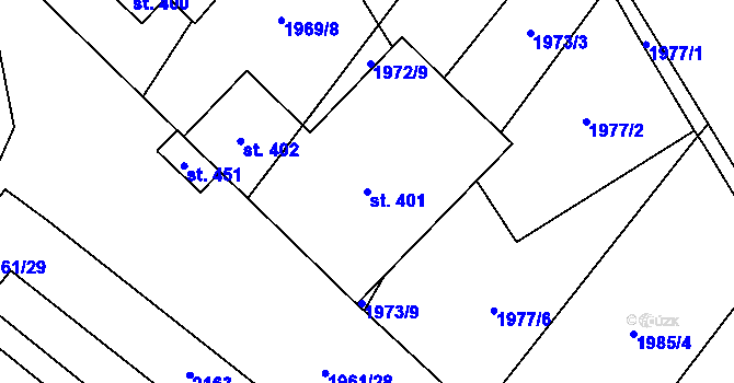 Parcela st. 401 v KÚ Olbramkostel, Katastrální mapa