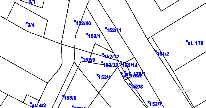 Parcela st. 152/12 v KÚ Olbramkostel, Katastrální mapa