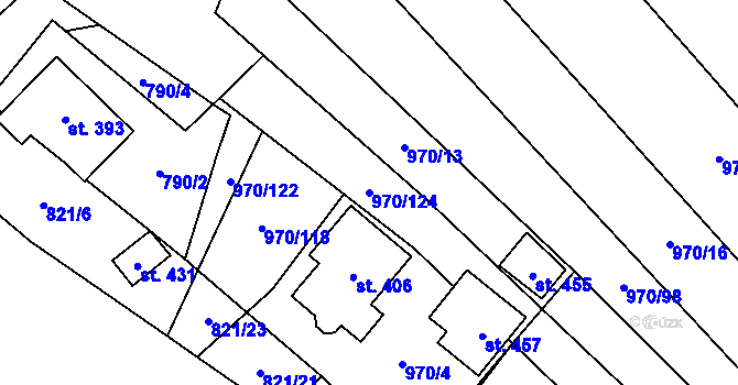Parcela st. 970/124 v KÚ Olbramkostel, Katastrální mapa