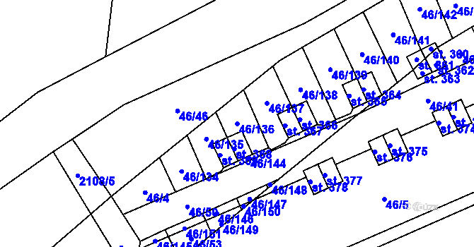 Parcela st. 46/136 v KÚ Olbramkostel, Katastrální mapa