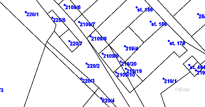 Parcela st. 2109/9 v KÚ Olbramkostel, Katastrální mapa