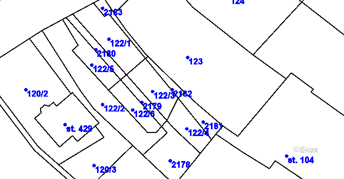 Parcela st. 2182 v KÚ Olbramkostel, Katastrální mapa