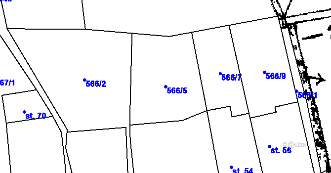 Parcela st. 566/5 v KÚ Olbramov, Katastrální mapa