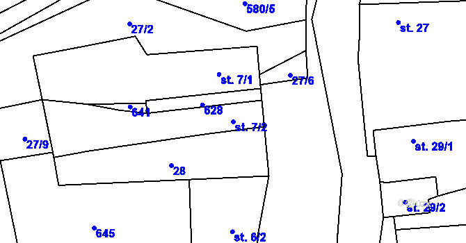 Parcela st. 7/2 v KÚ Zádub u Olbramova, Katastrální mapa