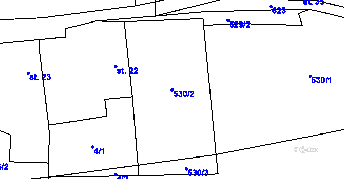 Parcela st. 530/2 v KÚ Zádub u Olbramova, Katastrální mapa