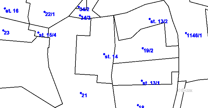 Parcela st. 14 v KÚ Křešice u Olbramovic, Katastrální mapa